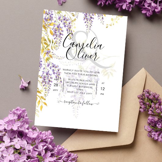 Budget Floral Wedding Einladung Wisteria Lila Flyer