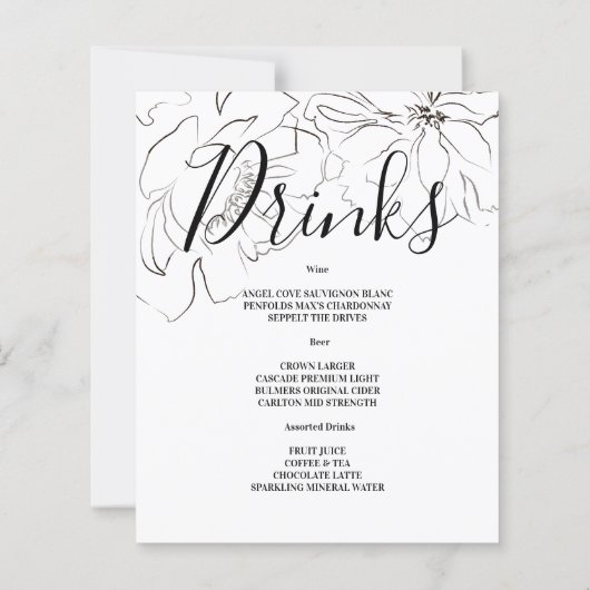 Budget Floral WEDDING MENU. (Rückseite)