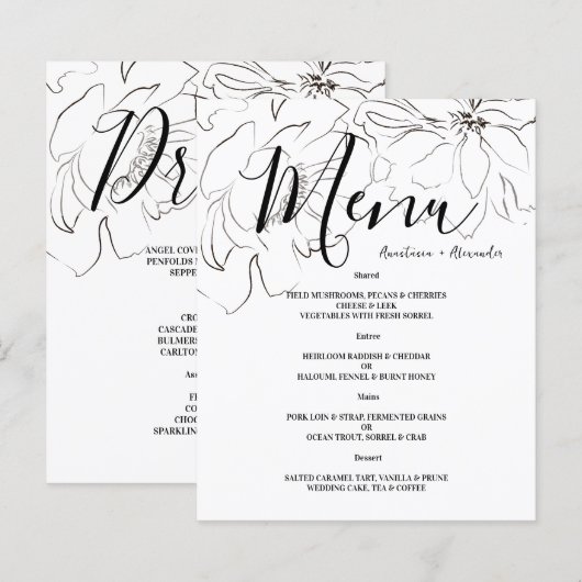 Budget Floral WEDDING MENU. (Vorne/Hinten)