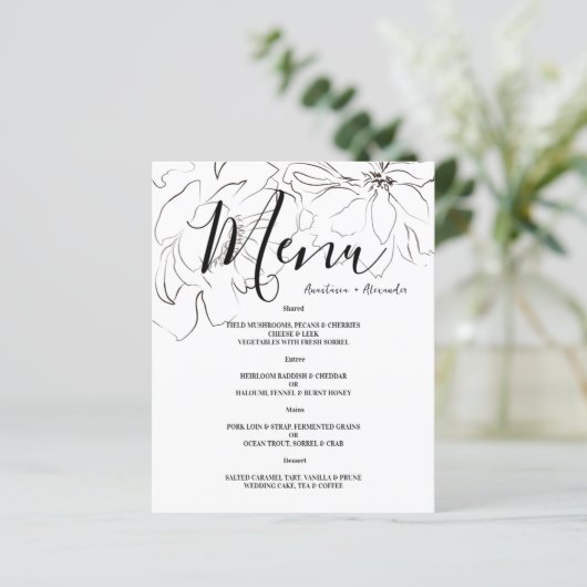 Budget Floral WEDDING MENU. (Stehend Vorderseite)