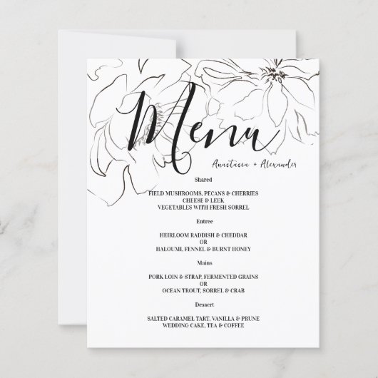 Budget Floral WEDDING MENU. (Vorderseite)