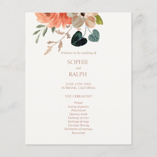 Budget Floral Wedding Program Elfenbeinpapier Blat (Vorderseite)