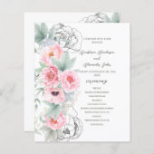 Budget Floral Wedding Programm Karte. (Vorne/Hinten)
