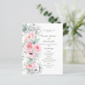 Budget Floral Wedding Programm Karte. (Stehend Vorderseite)