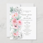 Budget Floral Wedding Programm Karte. (Vorderseite)