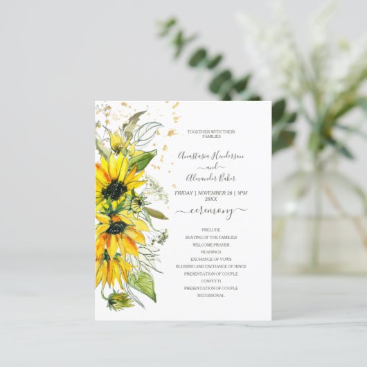 Budget Floral Wedding Programm Karte. (Stehend Vorderseite)