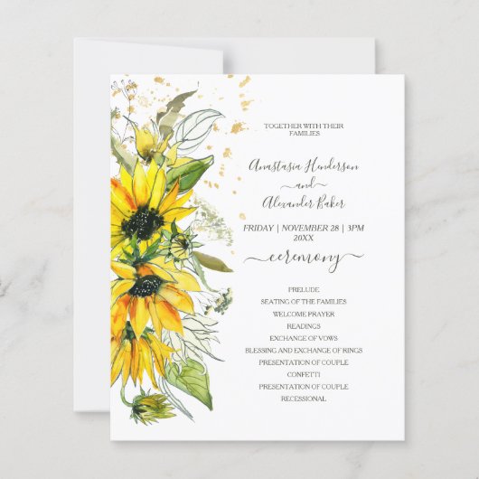 Budget Floral Wedding Programm Karte. (Vorderseite)