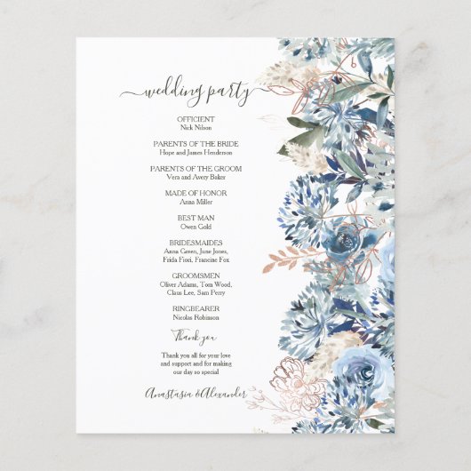 Budget Floral Wedding Programm Karte. Flyer (Hinten)