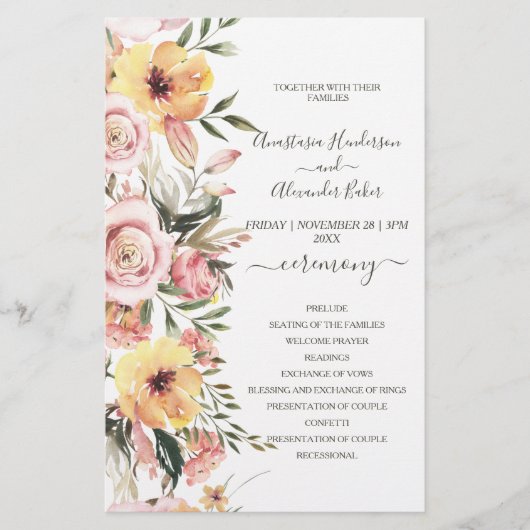 Budget Floral Wedding Programm Karte. Flyer (Vorne)