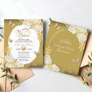 BUDGET Floral White Gold Tiara Mis Quinceañera