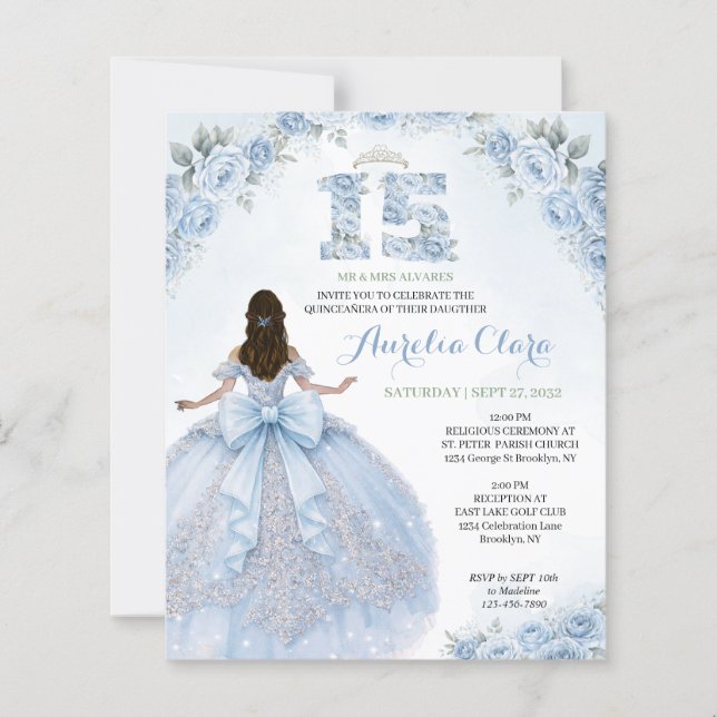 BUDGET Florale Blaue Prinzessin Coquette Quinceane (Vorderseite)