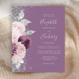 Budget Florale Mauve Hauch Silber Glitter Hochzeit