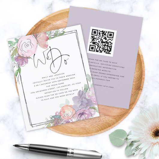 BUDGET Florals bubbly We Do QR Wedite Einladung