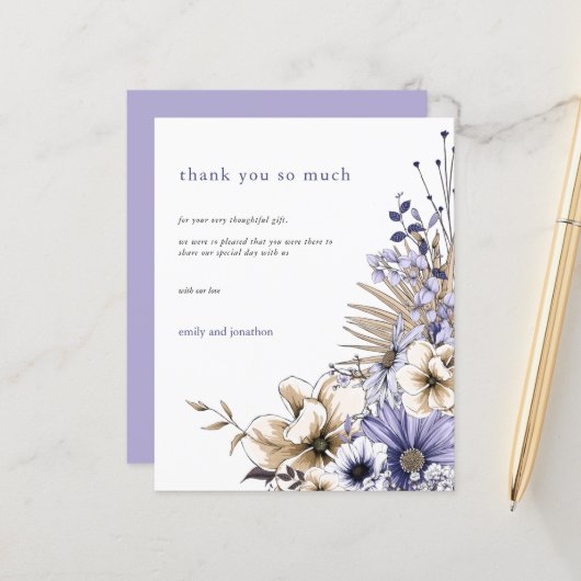 Budget Florals Foliage Lilac Wedding Vielen Dank (Vorderseite/Rückseite Beispiel)