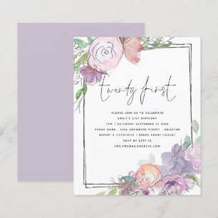 Budget Florals Scribble Rahmen 21. Party Einladung