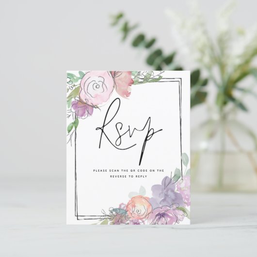 BUDGET Florals Scribbly QR Code Wedding RSVP (Stehend Vorderseite)