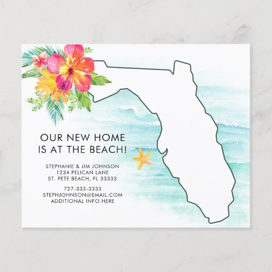 Budget Florida Map Floral New Address Card (Vorderseite)
