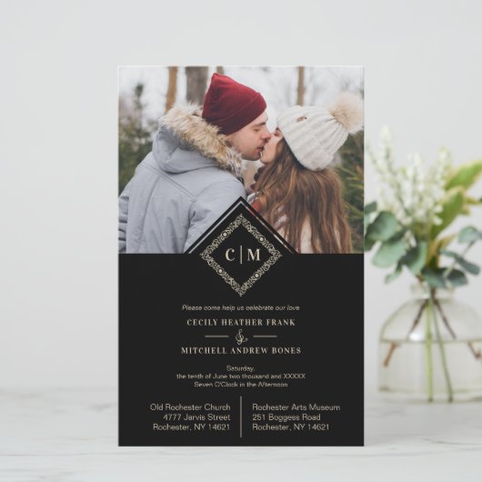 Budget Flourish Black Luxury Wedding Initials (Stehend Vorderseite)