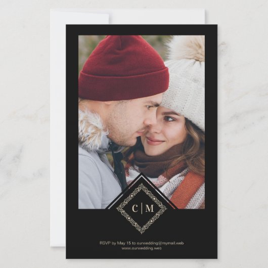 Budget Flourish Black Luxury Wedding Initials (Rückseite)