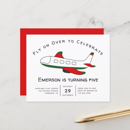 Budget Fly on Over Airplane Birthday Einladung (Vorderseite/Rückseite Beispiel)