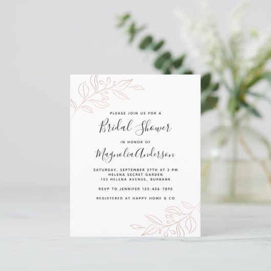BUDGET Foil Botanical Bridal Dusche Einladung (Stehend Vorderseite)