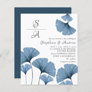 Budget Foliage Blue & White Wedding Einladung