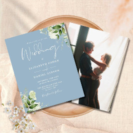 Budget Foliage Dusty Blue Foto Hochzeit Einladung