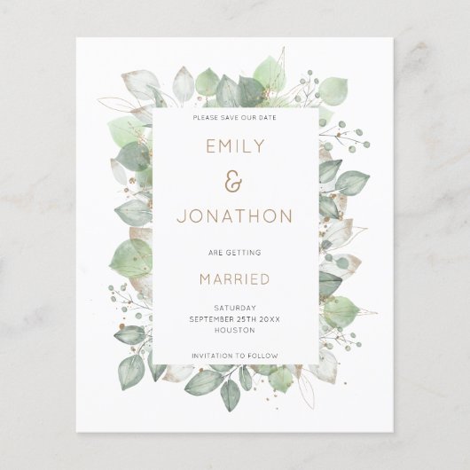 Budget Foliage Frame Sage Wedding Save the Date (Vorderseite)