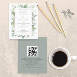 Budget Foliage Gold Sage QR Code Einladung
