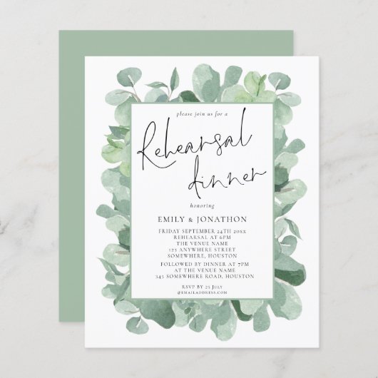 Budget Foliage Hochzeit Probe Dinner Einladung (Vorne/Hinten)