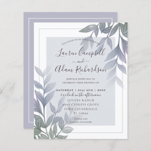 Budget Foliage Lila Lilac Hochzeitseinladung (Vorne/Hinten)