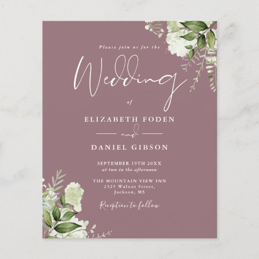 Budget Foliage Mauve Foto Hochzeit Einladung (Vorderseite)