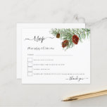 Budget Foliage Pine Cones Christmas RSVP<br><div class="desc">Ein Budget-Preis kleiner 4, 5" x 5, 6" Papier Alternative. Umschläge sind optional. Ein eleganter Zweig aus Wintergrün und Kiefernzapfen kommt von oben rechts. Personalisieren Sie den Text einfach.</div>