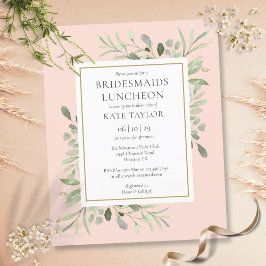 Budget Foliage Pink Bridesmaids Luncheon Einladung