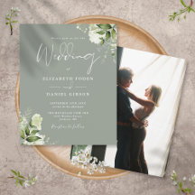 Budget Foliage Sage Green Foto Hochzeit Einladung