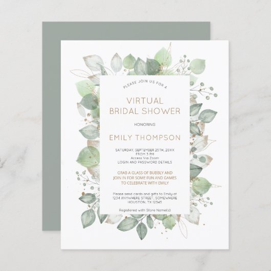 Budget Foliage Virtual Bridal Dusche Einladung (Vorne/Hinten)