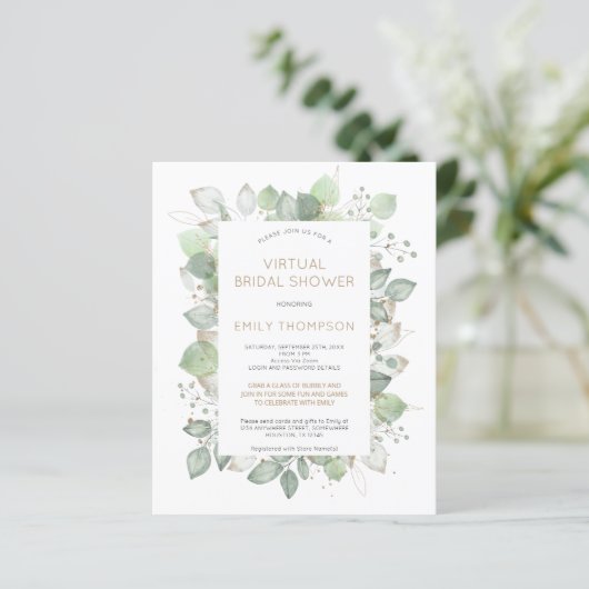 Budget Foliage Virtual Bridal Dusche Einladung (Stehend Vorderseite)