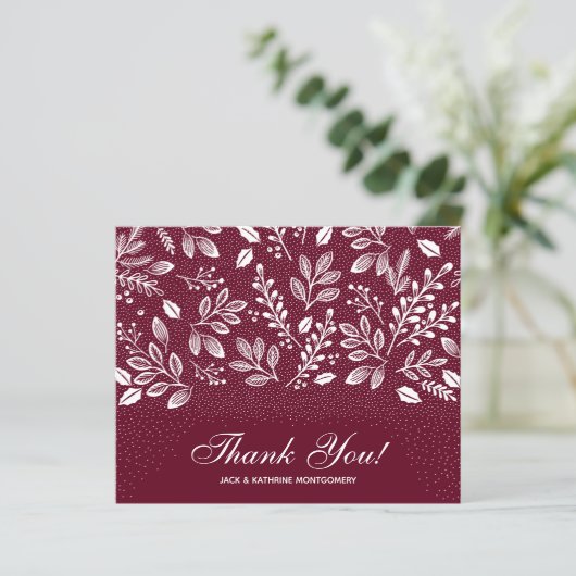 Budget Foliage White Script Burgundy Vielen Dank (Stehend Vorderseite)