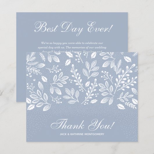 Budget Foliage White Script Dusty Blue Vielen Dank (Vorne/Hinten)