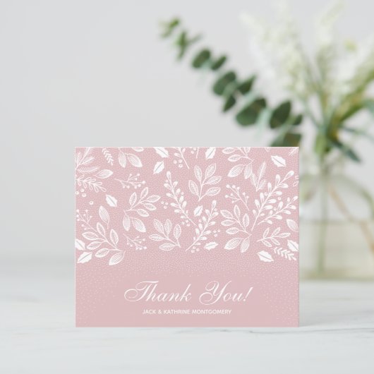 Budget Foliage White Script Dusty Rose Danke (Stehend Vorderseite)