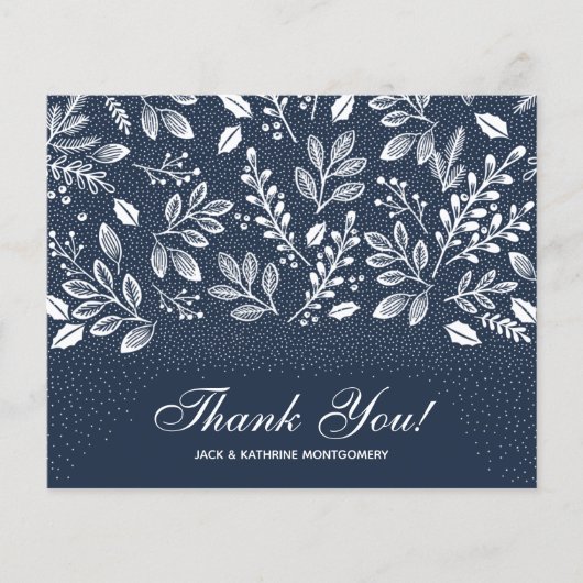Budget Foliage White Script Navy Blue Vielen Dank (Vorderseite)