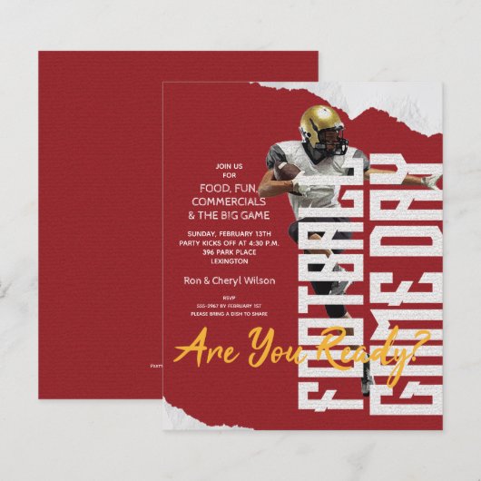 Budget Football Player Spiel Tag Rote Einladungen (Vorne/Hinten)