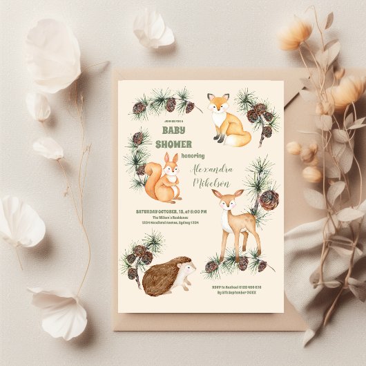 Budget Forest Friends & Woodland Baby Dusche Flyer