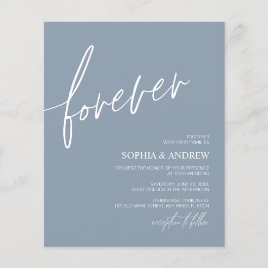 Budget Forever Love Dusty Blue Wedding Einladung (Vorderseite)
