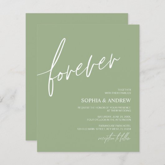 Budget Forever Love Sage Grüne Hochzeit Einladung (Vorne/Hinten)