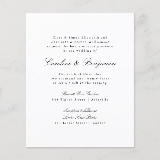 Budget formelle Skriptform Elegant Hochzeitseinlad (Vorderseite)