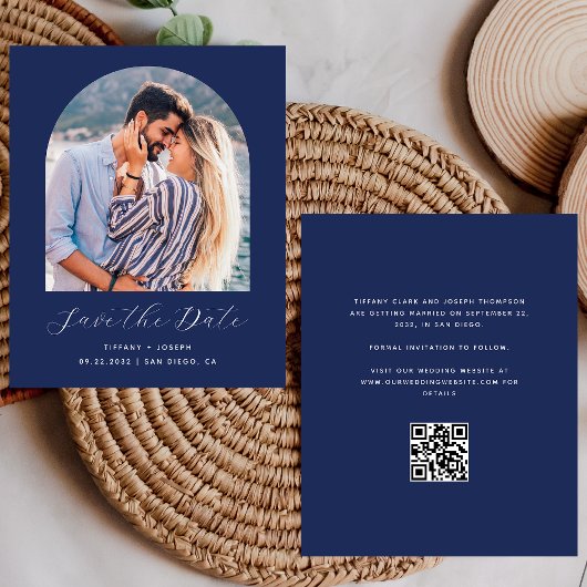 Budget Foto Arch Navy Blue QR-Code Save the Date