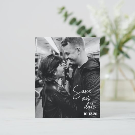 Budget Foto Black Script Save the Date (Stehend Vorderseite)