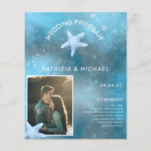 Budget Foto Blue Sea Summer Wedding Programm (Vorderseite)