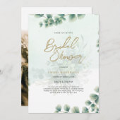 Budget Foto Brautdusche Einladung Rustikales Leaf (Vorne/Hinten)